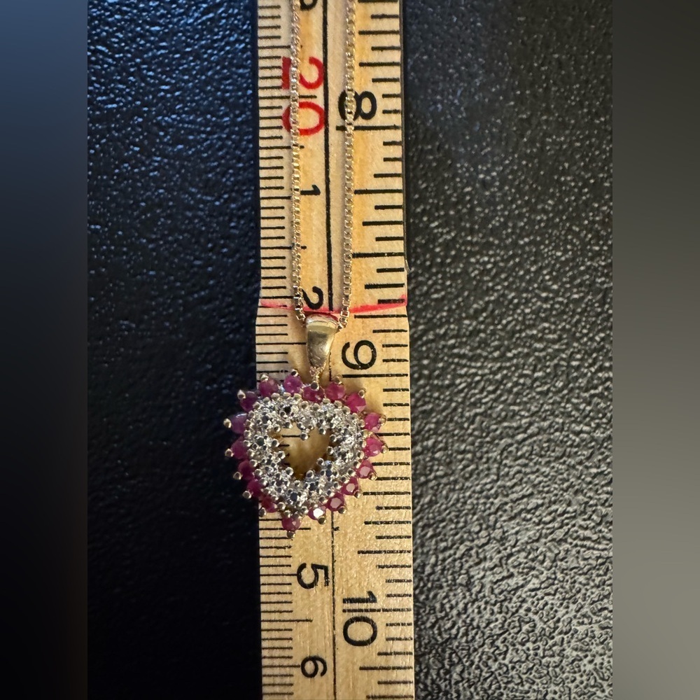 Vintage Vermeil Sterling Silver (925) Ruby & Diamond 2” Heart Pendant Necklace